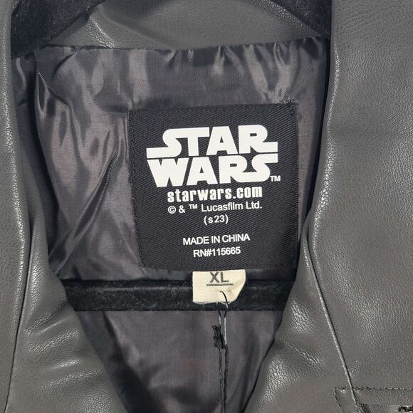 STAR WARS Moto Jacket Faux Leather Patches Gray Brown Sz XL - Picture 2 of 8
